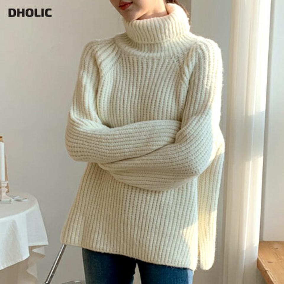 アルパカ混スリットタートルネックニット・全5色・t62997 レディース 【tops】韓国ファッション トップス ニット 大人 長袖 タートルネック アルパカ混 スリット 厚手 ラグラン 無地 シンプル ルーズ 体型カバー フェミニン カジュアル 秋 冬