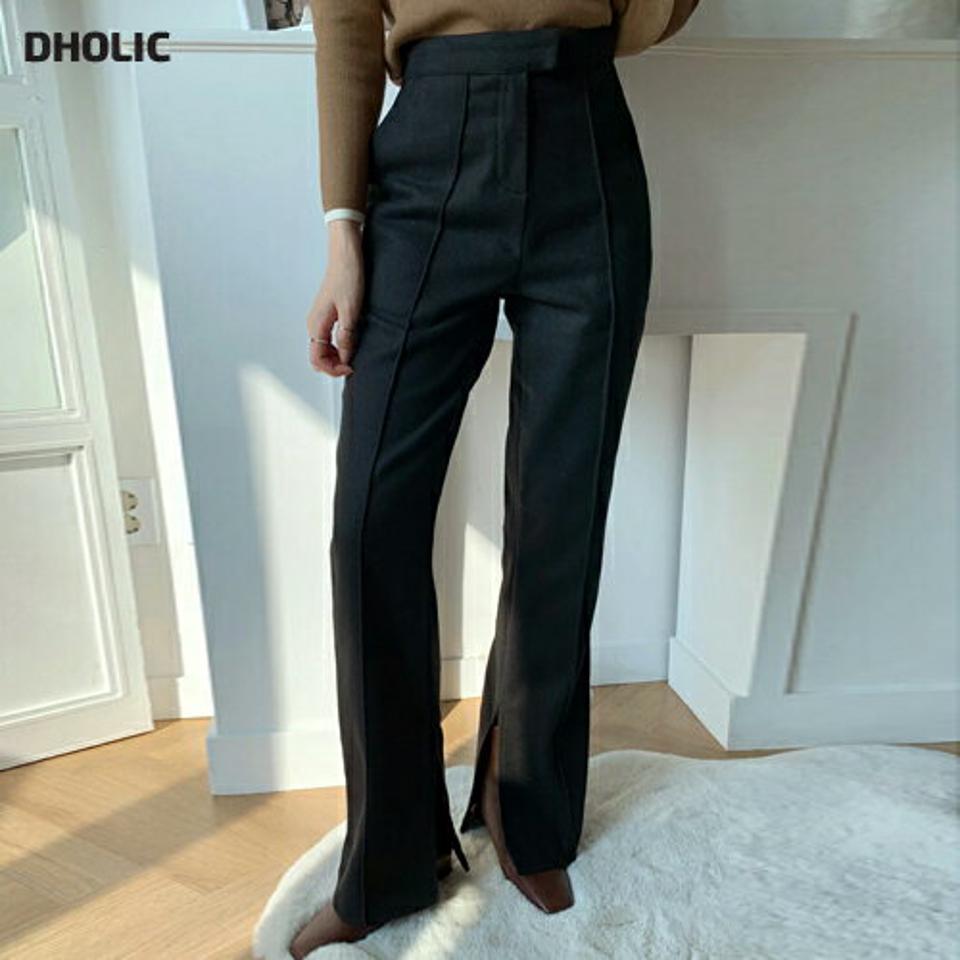スリットセミフレアパンツ・全2色・t62978 レディース 【pt】韓国ファッション ボトムス ロング ロングパンツ スリットセミフレア センタープレス ウール混 スリット 無地 シンプル 体型カバー カジュアル フェミニン 秋 冬