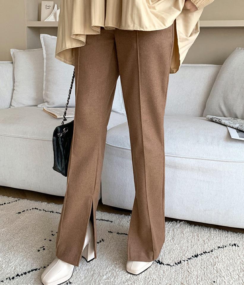 スリットセミフレアパンツ・全2色・t62978 レディース 【pt】韓国ファッション ボトムス ロング ロングパンツ スリットセミフレア センタープレス ウール混 スリット 無地 シンプル 体型カバー カジュアル フェミニン 秋 冬