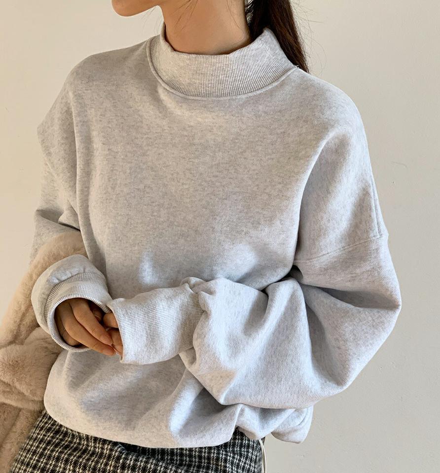 裏起毛ハーフネックスウェット・全3色・t62963 レディース 【tops】韓国ファッション トップス スウェット 大人 長袖 ラウンドネック 裏起毛 ルーズ フィンガーホール ストリング 無地 シンプル 体型カバー フェミニン カジュアル 秋 冬