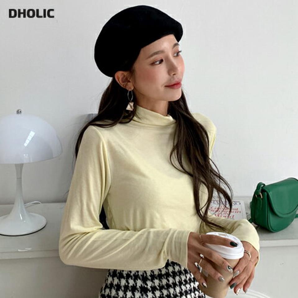 ハーフネックTシャツ・全6色・t65863 レディース 【tops】韓国ファッション トップス Tシャツ 大人 長袖 ハーフネック 無地 ベーシック シンプル スリム ウール混 体型カバー フェミニン カジュアル デイリー 秋 冬