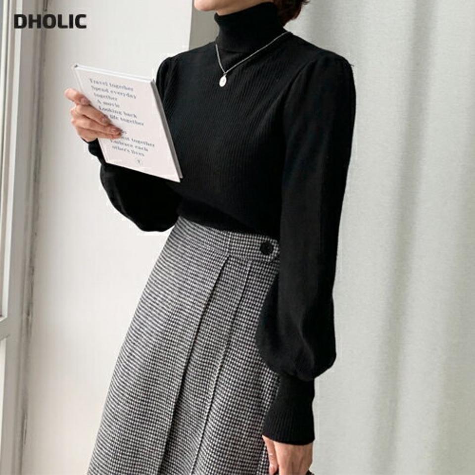 ≪人気商品再入荷≫スリムパフタートルネックニット・全4色・b65865 レディース 【tops】韓国ファッション トップス ニット 大人 長袖 タートルネック パフスリーブ 無地 シンプル カフス スリム 体型カバー フェミニン カジュアル 秋 冬