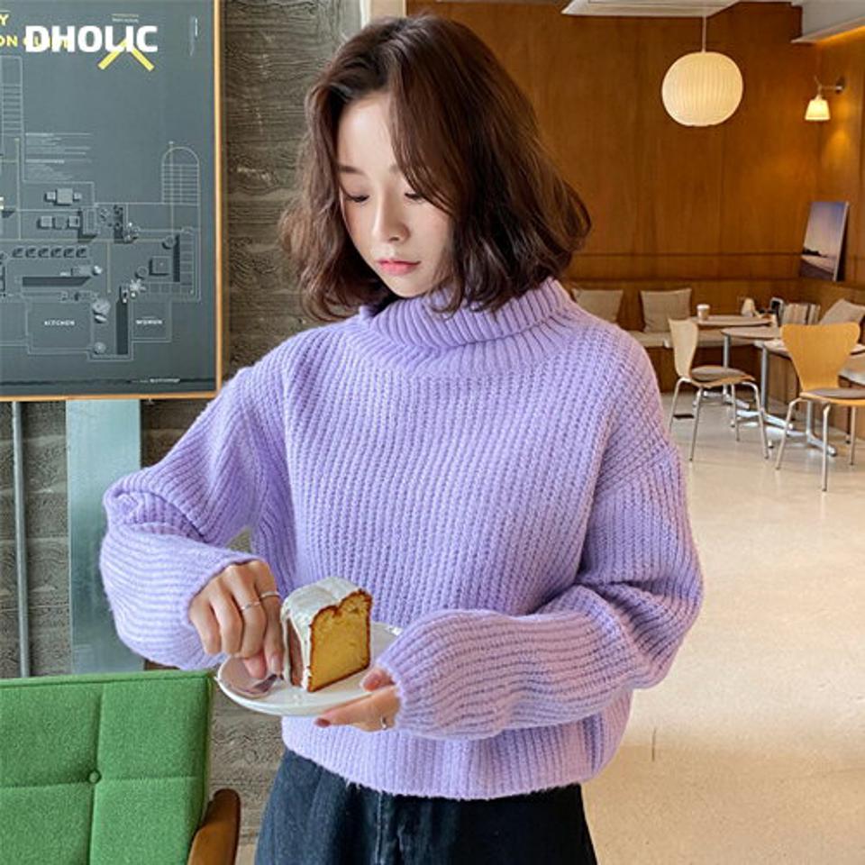【只今10%OFF】タートルネッククロップドニット・全5色・t65838 レディース 【tops】韓国ファッション トップス ニット 大人 長袖 タートルネック クロップド丈 カラーニット 無地 シンプル ルーズ ドロップショルダー 異素材 体型カバー フェミニン 秋 冬【ニットセール】