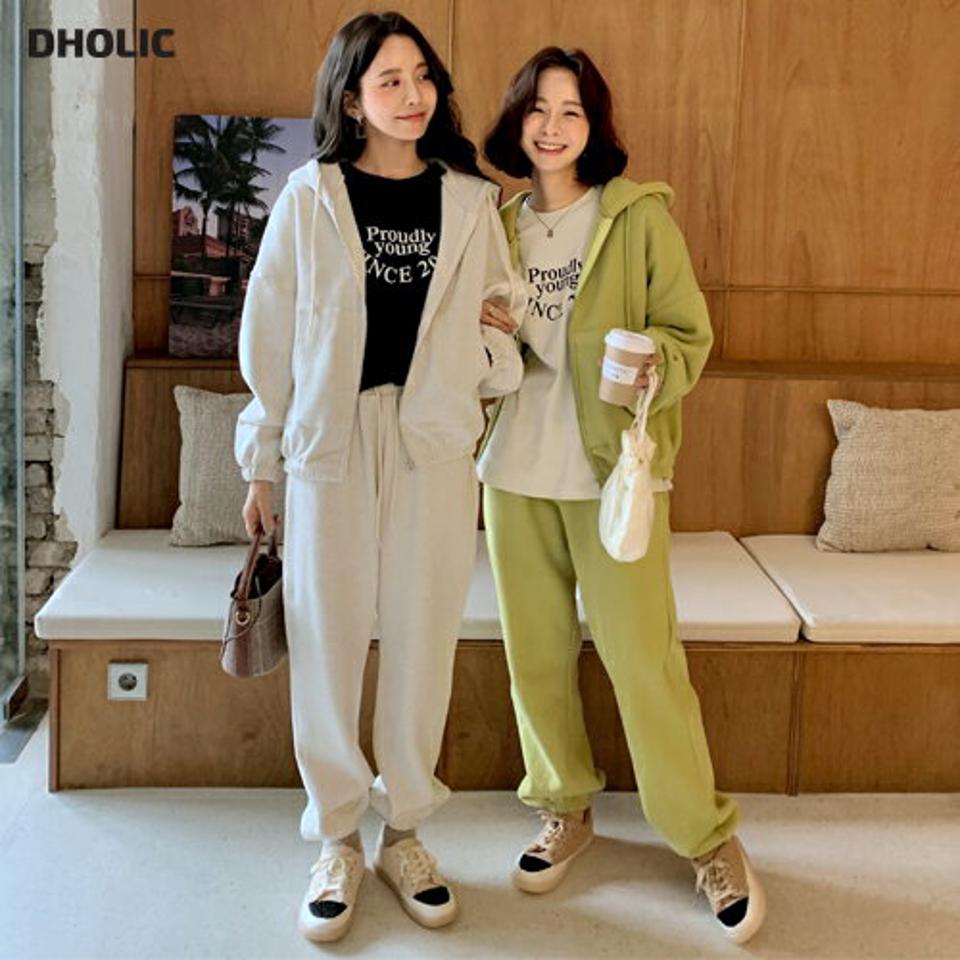 裏起毛マフポケフードジップアップ&ジョガーパンツSET・全4色・t65852 レディース 【jk】韓国ファッション アウター ジップアップ ジョガーパンツ セットアップ 長袖 フード 裏起毛 マフポケット シンプル 体型カバー カジュアル 秋 冬