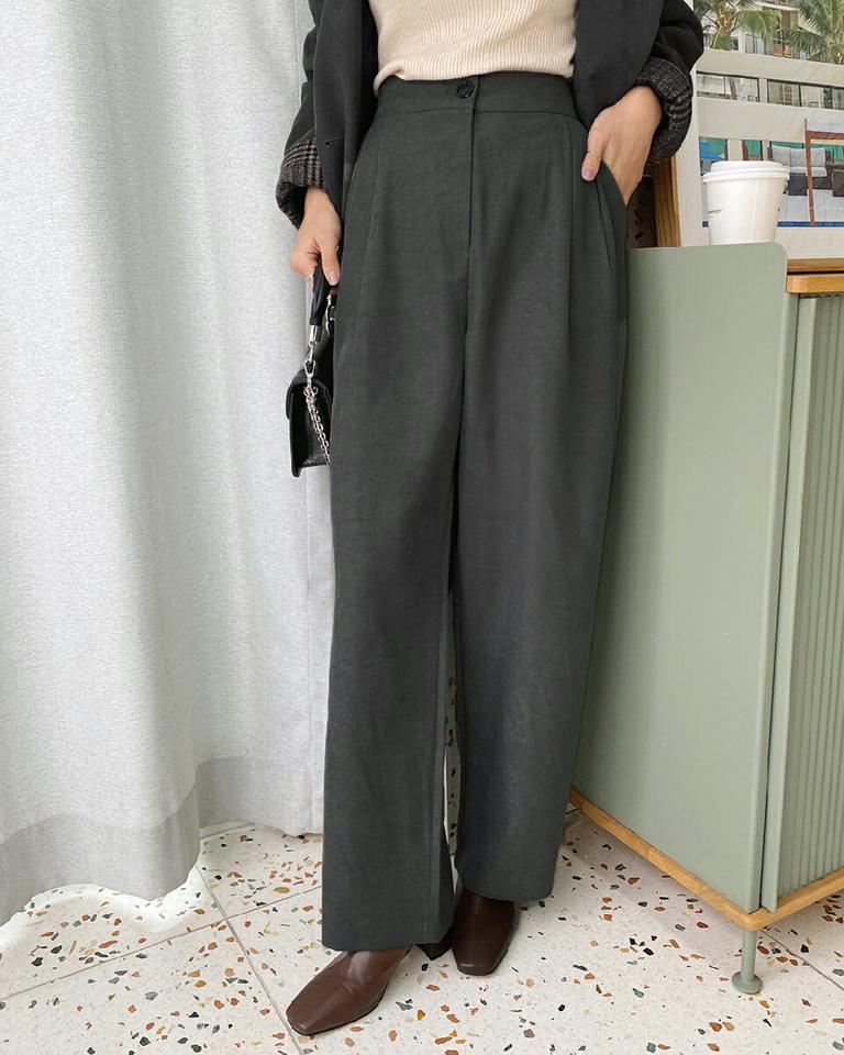 ハイウエストワイドスラックス・全3色・t65827 レディース 【pt】韓国ファッション ボトムス ロング ロングパンツ スラックスパンツ スラックス ハイウエスト ワイド ツータック ストレート 無地 シンプル 体型カバー カジュアル フェミニン 秋 冬