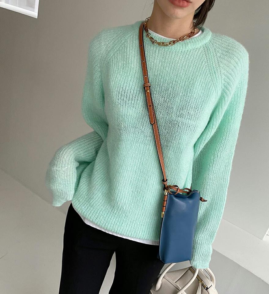 【只今10%OFF】アルパカ混ラグランニット・全5色・t00501 レディース 【tops】トップス ニット 長袖 ラグランスリーブ 単色 無地 シンプル ベーシック アルパカ 大人 カラーニット カジュアル パステル ラフ 秋 冬 韓国ファッション ハイホリHIHOLLI【ニットセール】
