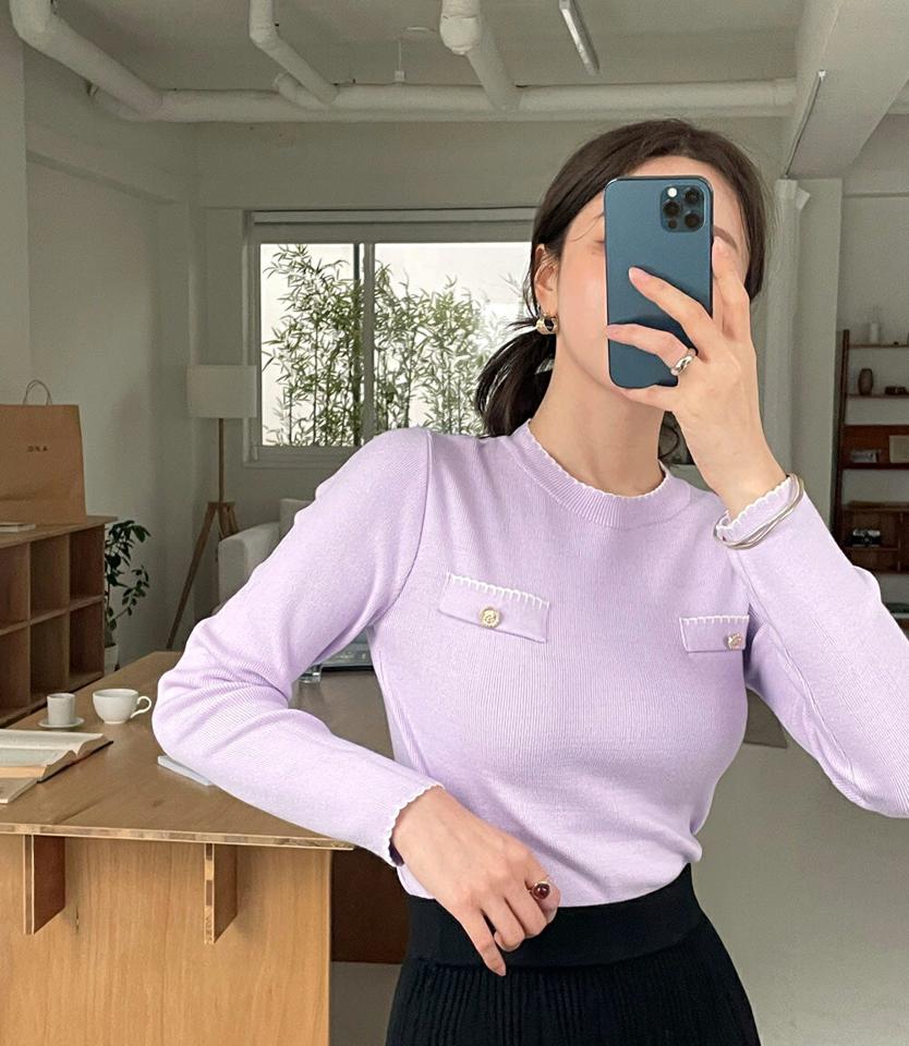 フェイクポケットステッチニット・全3色・t00497 レディース 【tops】トップス ニット 長袖 ステッチ シンプル ゴールドボタン 大人 カジュアル ニットトップス 秋 冬 韓国ファッション ハイホリHIHOLLI