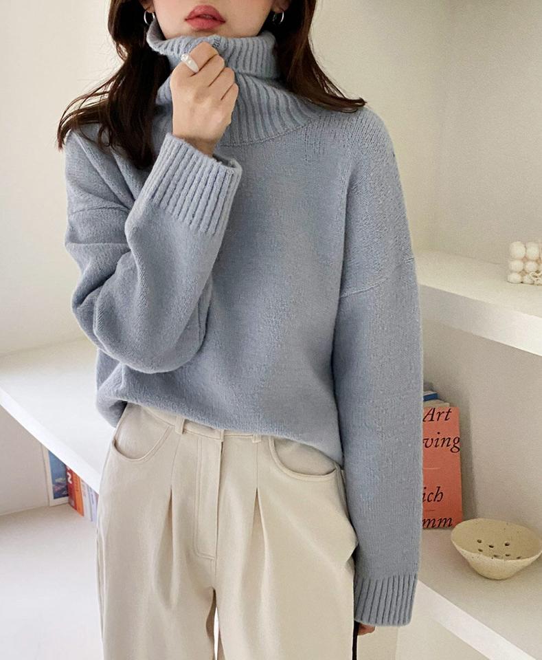 【只今10%OFF】リブヘムタートルニット・全5色・t65940 レディース 【tops】韓国ファッション トップス ニット 大人 長袖 タートルネック リブヘム カラーニット ルーズ 異素材 無地 ベーシック シンプル 体型カバー フェミニン カジュアル 秋 冬【ニットセール】