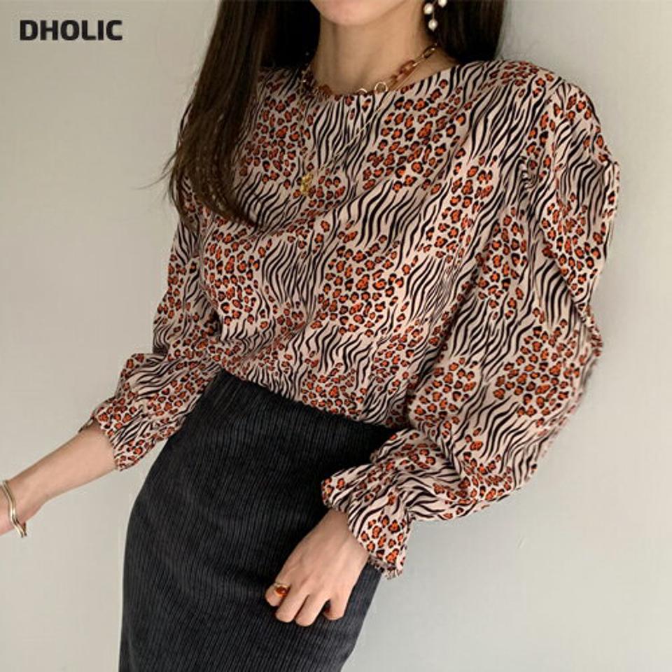 ウェーブフラワーブラウス・全2色・t00493 レディース 【bl】トップス ブラウス 長袖 総柄 花柄 クール 大人 パフ袖 パフスリーブ 華やか 秋 冬 韓国ファッション ハイホリHIHOLLI