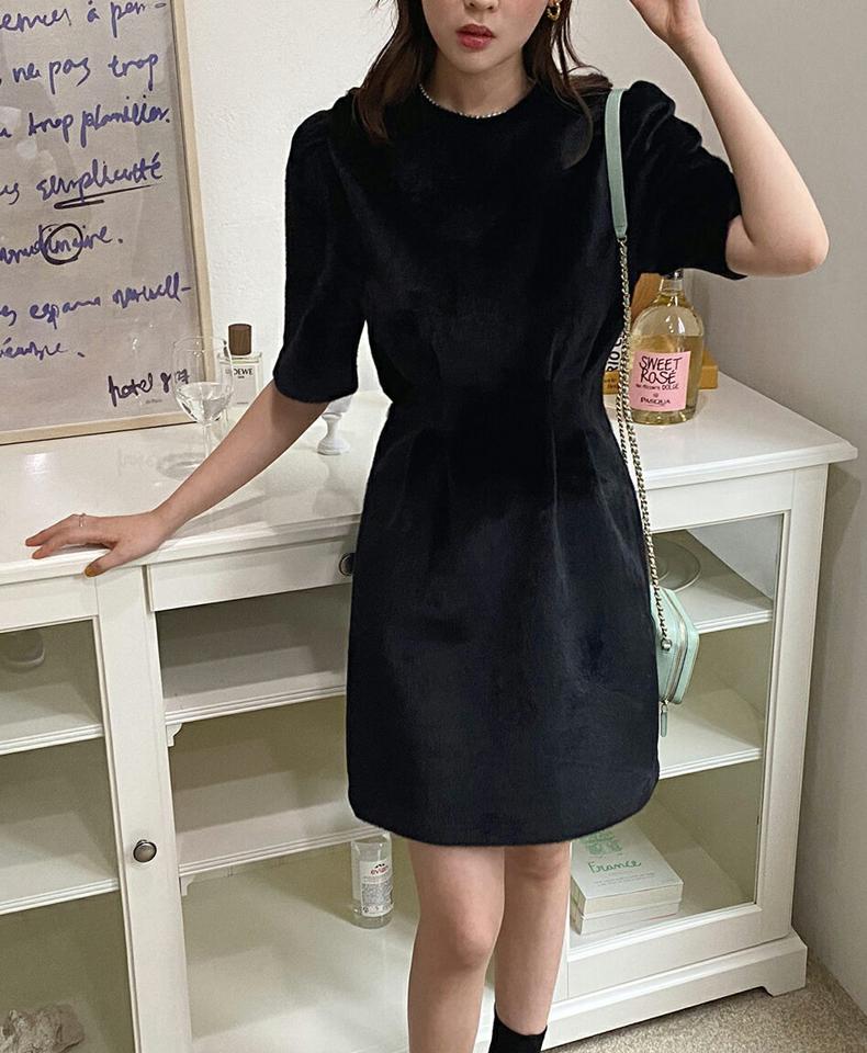 ウール混バックリボンワンピース・全2色・t65920 レディース 【ops】韓国ファッション ワンピース ミニ ミニワンピース 長袖 ラウンドネック ウール混 バックリボン ウール混 リボン もこもこ 保温性 大人 ミニ丈 シンプル クリスマス カジュアル 秋 冬