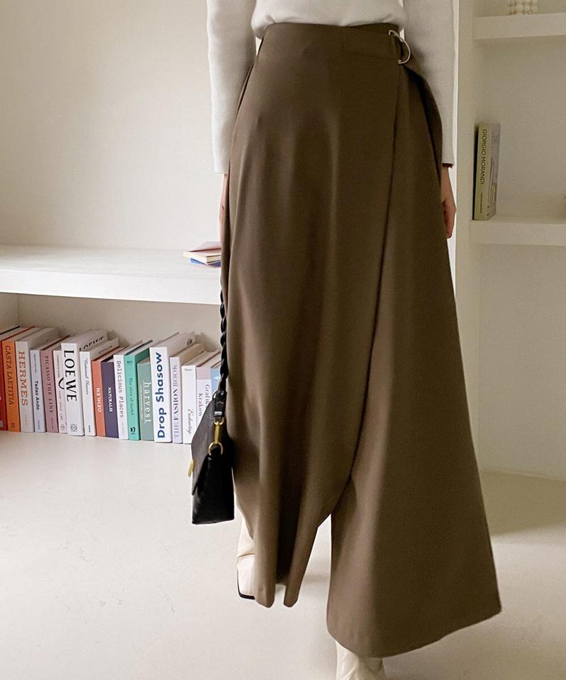 サイドベルトラップ風パンツ・全5色・e65923 レディース 【pt】韓国ファッション ボトムス ロング ロングパンツ サイドベルト ラップ風 フレアパンツ ハイウエスト ポケット シンプル カジュアル フェミニン 骨格ナチュラル 秋 冬