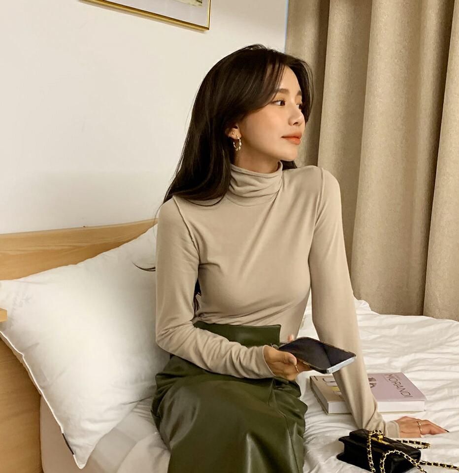 裏起毛アウトステッチタートルネックTシャツ・全5色・t66359 レディース 【tops】韓国ファッション トップス Tシャツ 大人 長袖 タートルネック 裏起毛 アウトステッチ レーヨン混 無地 ベーシック シンプル 体型カバー フェミニン カジュアル 秋 冬