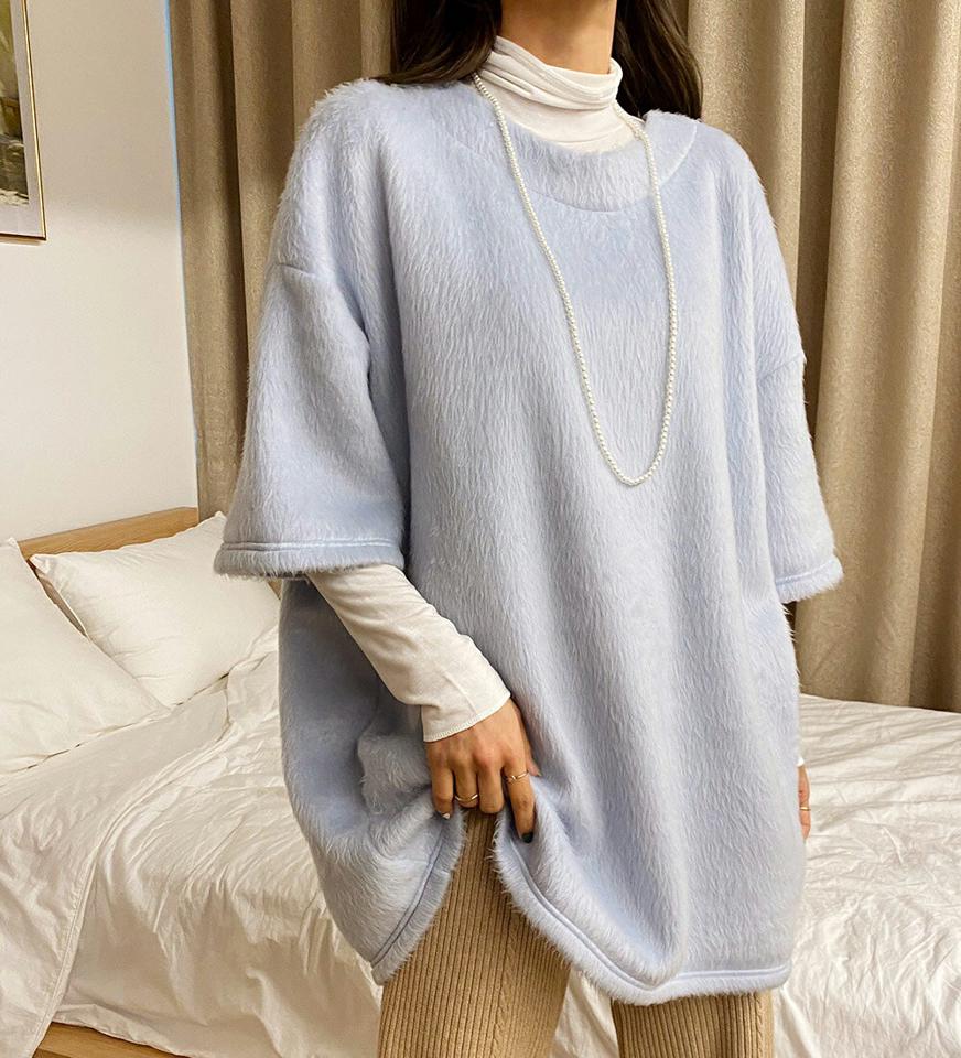 ソフトロングTシャツ・全4色・b66394 レディース 【tops】韓国ファッション トップス Tシャツ 大人 半袖 ラウンドネック ソフトタッチ 厚手 ロングTシャツ 無地 ベーシック シンプル 体型カバー フェミニン カジュアル 秋 冬