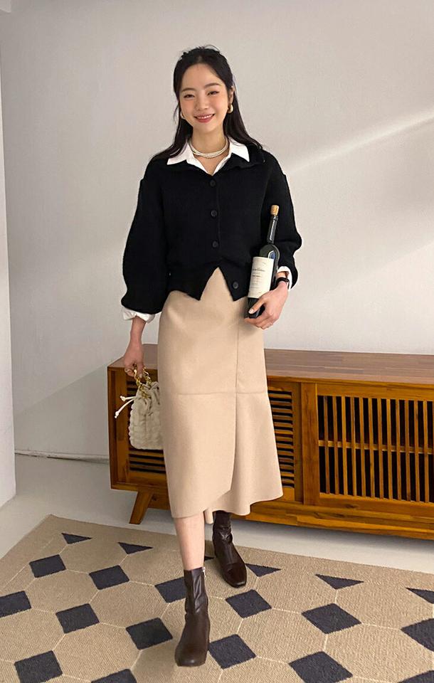 スリットフレアスカート・全3色・t66368 レディース 【sk】韓国ファッション ボトムス スカート ロング ロングスカート スリット フレア ロング丈 アンバランス 無地 シンプル ユニーク 大人 カジュアル フェミニン 体型カバー 秋 冬