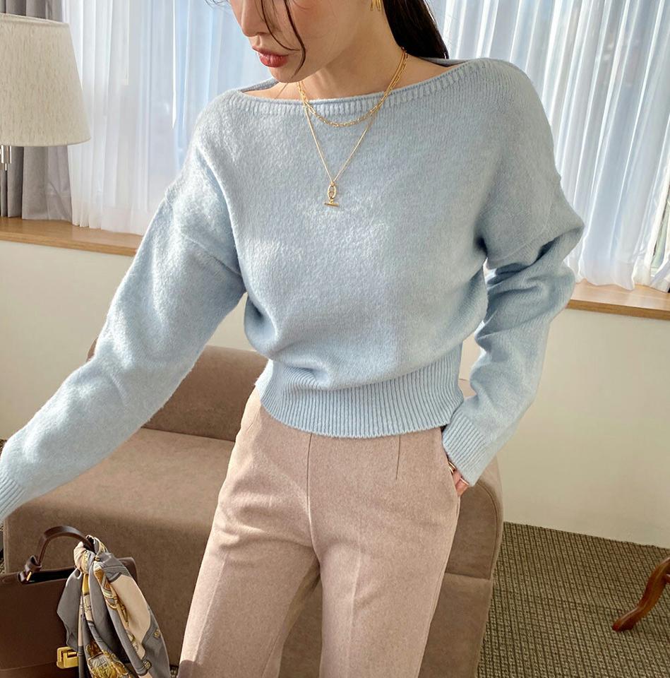 ボートネックルーズニット・全5色・t71277 レディース 【tops】トップス ニット 長袖 ボートネック 単色 無地 シンプル ベーシック 大人 カジュアル ドロップショルダー デコルテ 鎖骨 ルーズ 秋 冬 韓国ファッション ハイホリHIHOLLI