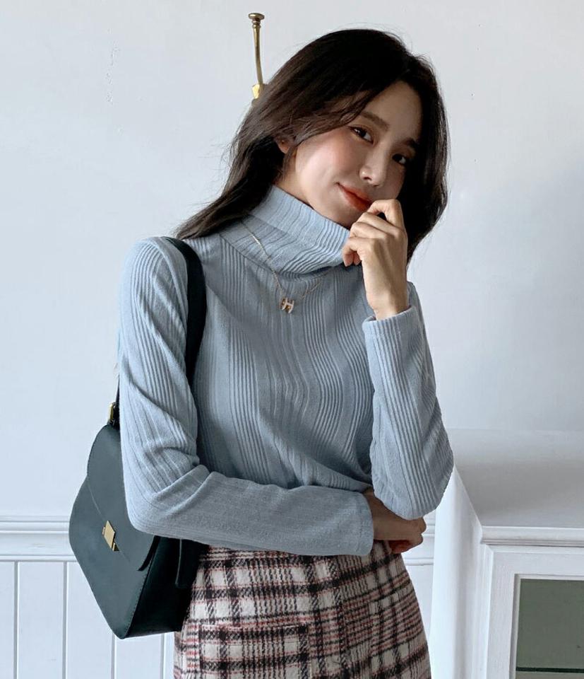 マルチリブタートルネックTシャツ・全4色・t63330 レディース 【tops】韓国ファッション トップス Tシャツ 大人 長袖 タートルネック マルチリブ スリム シンプル 体型カバー 細身 フェミニン カジュアル 秋 冬
