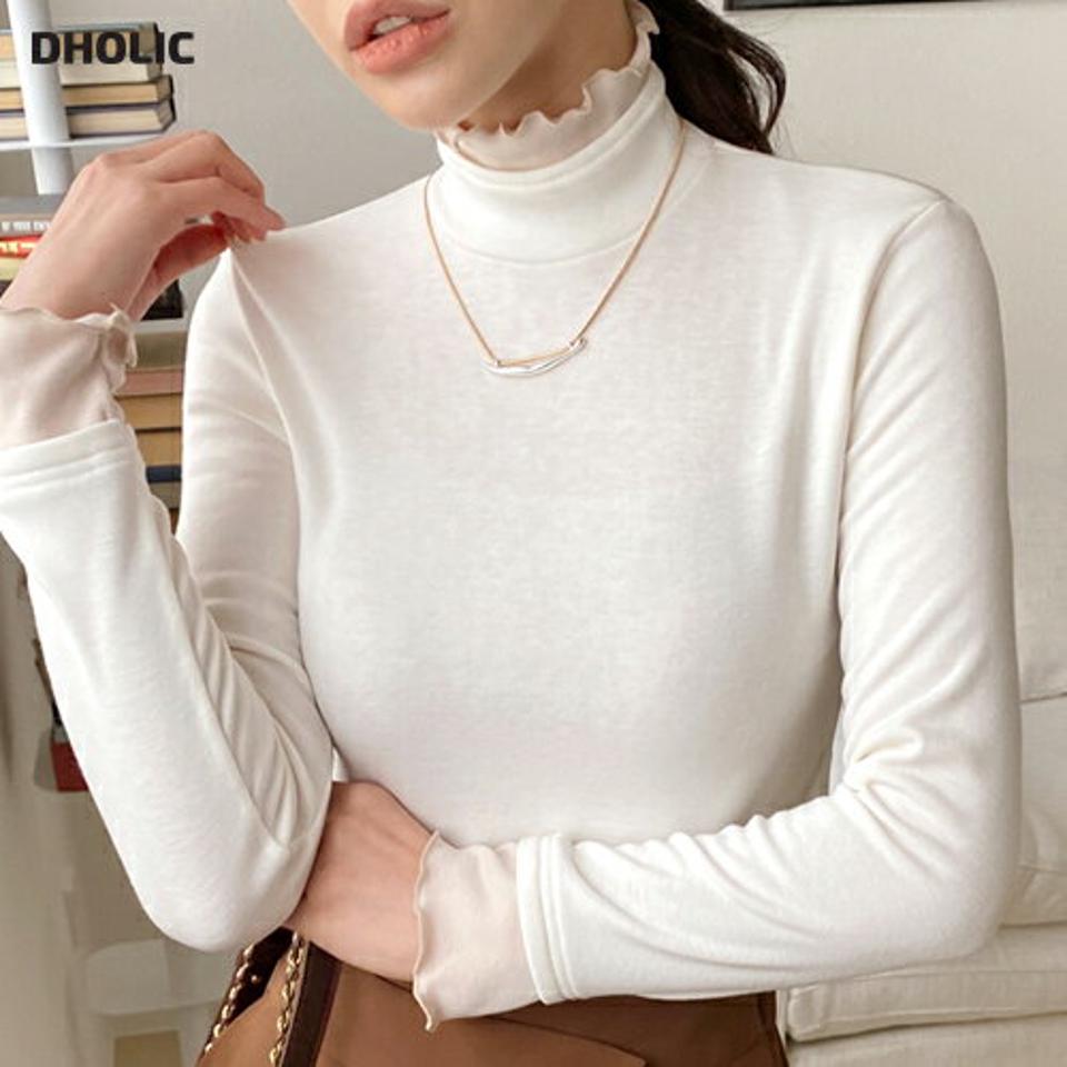 裏起毛レイヤード風配色Tシャツ・全3色・b00750 レディース 【tops】トップス Tシャツ ロンT 長袖 レイヤード 単色 無地 シンプル 裏起毛 カジュアル ラフ 秋 冬 韓国ファッション ハイホリHIHOLLI