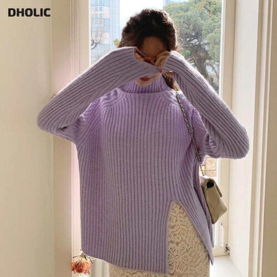 【クリアランスセール】フィンガーホールハイネックニット・全3色・b63059 レディース 【tops】韓国ファッション トップス ニット 大人 長袖 ハイネック フィンガーホール ウール混 ルーズ 無地 シンプル フェミニン カジュアル 秋 冬