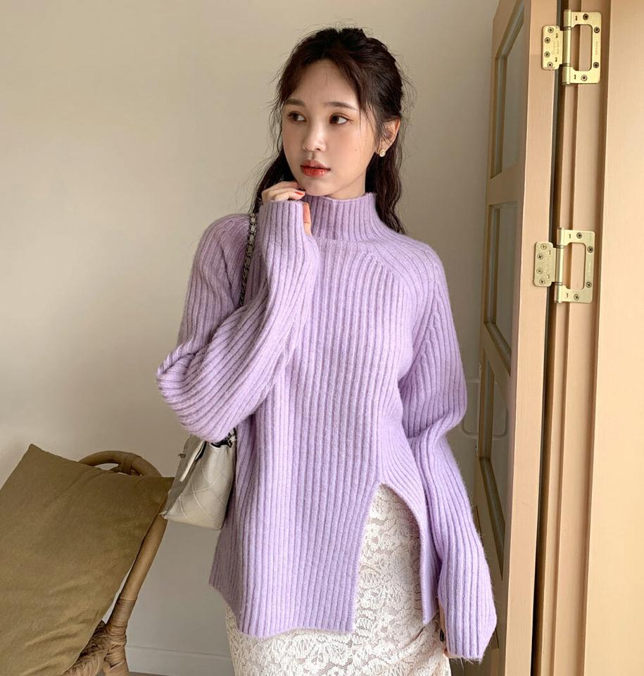 【クリアランスセール】フィンガーホールハイネックニット・全3色・b63059 レディース 【tops】韓国ファッション トップス ニット 大人 長袖 ハイネック フィンガーホール ウール混 ルーズ 無地 シンプル フェミニン カジュアル 秋 冬