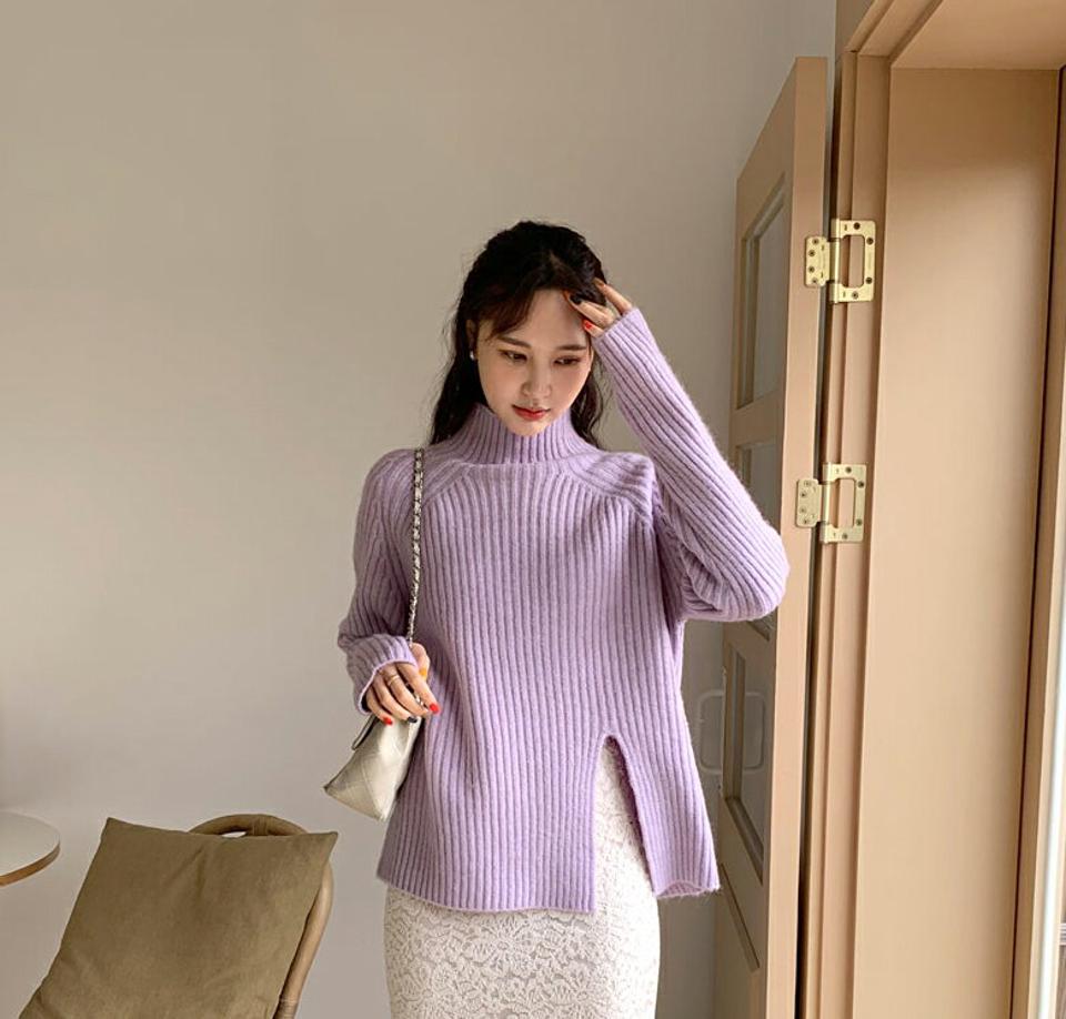 【クリアランスセール】フィンガーホールハイネックニット・全3色・b63059 レディース 【tops】韓国ファッション トップス ニット 大人 長袖 ハイネック フィンガーホール ウール混 ルーズ 無地 シンプル フェミニン カジュアル 秋 冬