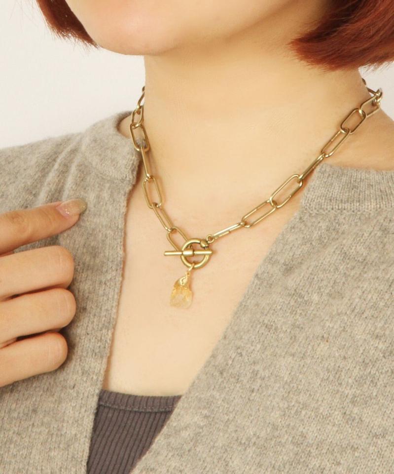 【マンテル金具】ブラスチェーン×シトリンネックレス