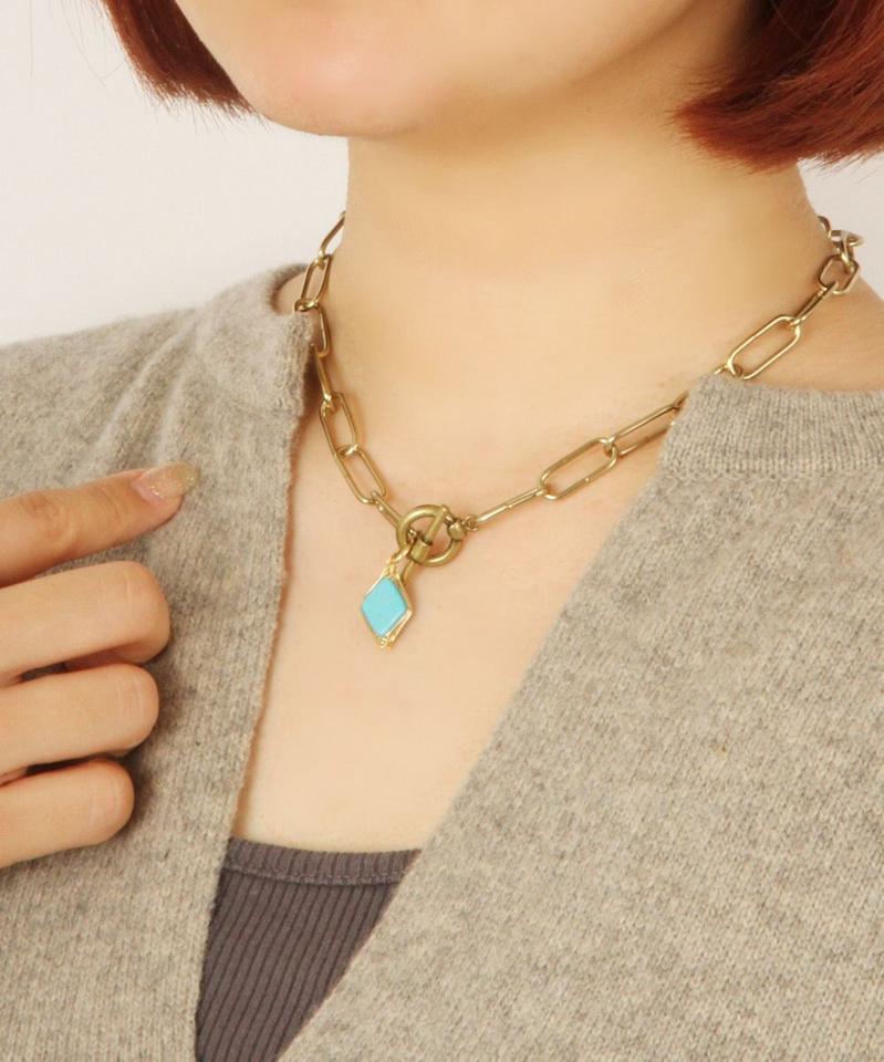 【マンテル金具】ブラスチェーン×ターコイズネックレス