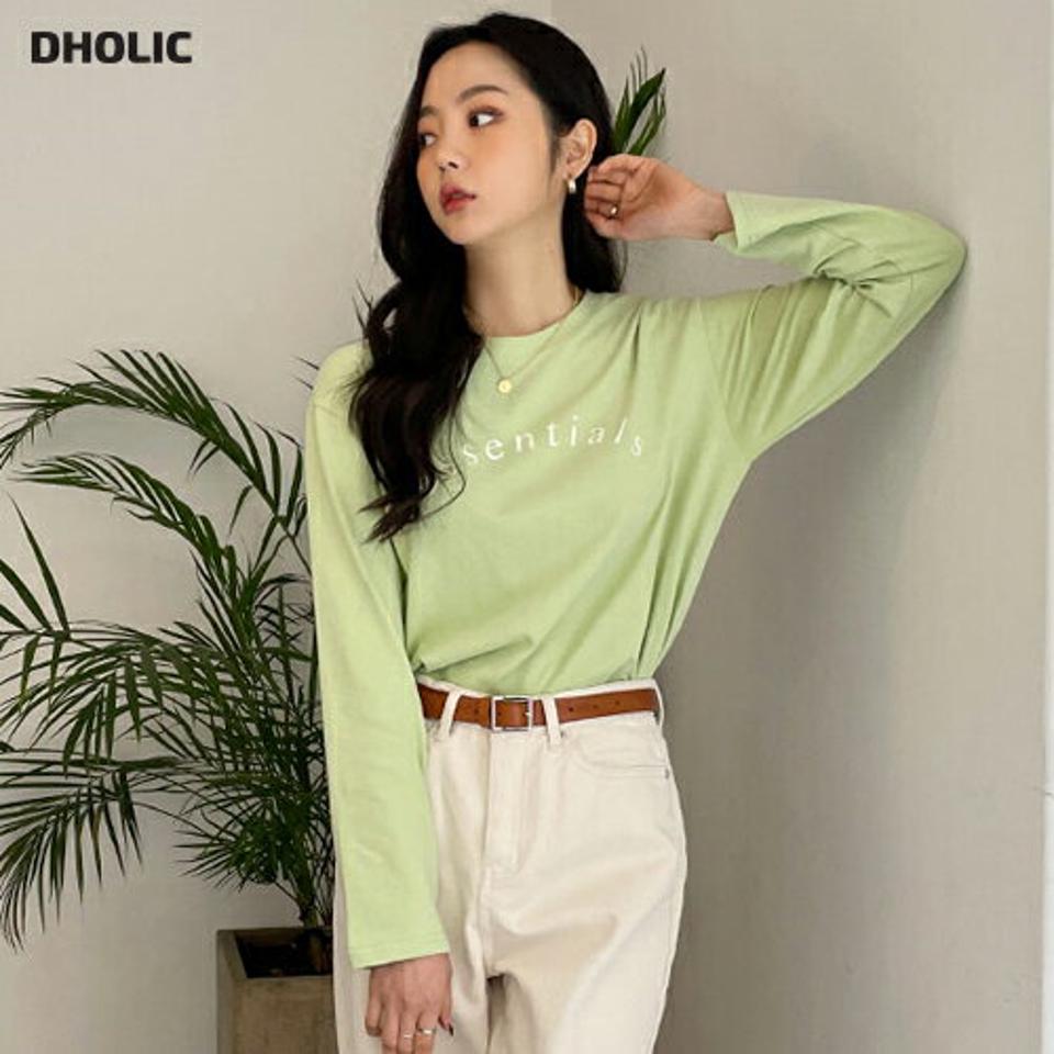 ピーチ起毛essentialsラウンドTシャツ・全4色・b65993 レディース 【tops】韓国ファッション トップス Tシャツ 大人 長袖 ラウンドネック ピーチ起毛 レタリング ロゴ スリット シンプル 体型カバー 細身 フェミニン カジュアル 秋 冬