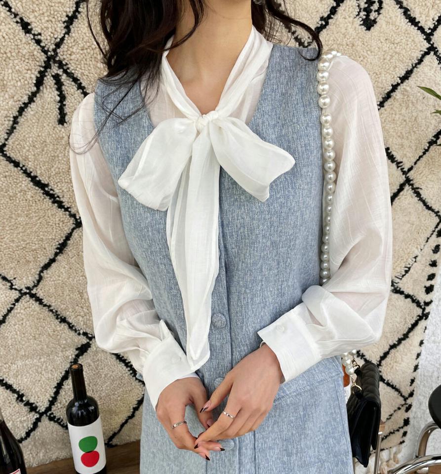 2WAYシルキーボウタイブラウス・全3色・t65943 レディース 【bl】韓国ファッション トップス ブラウス 長袖 シルキー ボウタイ 光沢 カフス ボタン ラウンドへム シンプル 大人 高級感 カジュアル フェミニン 秋 冬