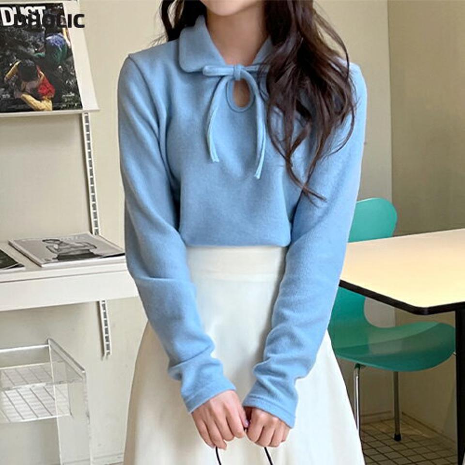 【只今10%OFF】起毛リボンカラーニット・全5色・t01729 レディース 【tops】韓国ファッション トップス ニット 長袖 カラーネック 起毛 リボン スリット カラーニット パステル フェミニン 無地 シンプル 異素材 体型カバー カジュアル 秋 冬 NIJU【ニットセール】
