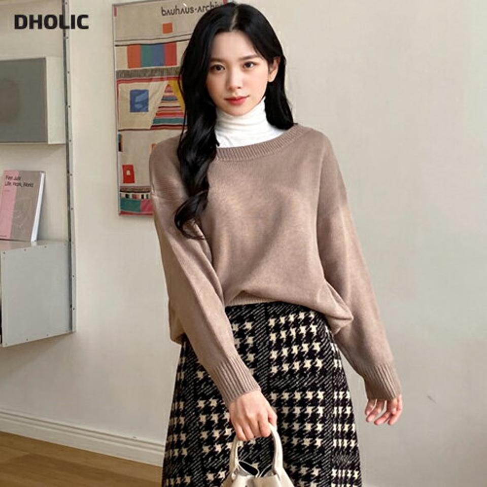 アンバランスネックルーズニット・全3色・b01730 レディース 【tops】韓国ファッション トップス ニット 長袖 アンバランスネック ルーズ ドロップショルダー フェミニン ユニーク 無地 シンプル デイリー 体型カバー 秋 冬 NIJU