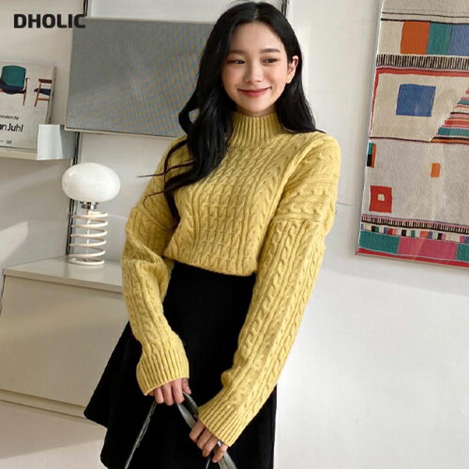 【只今10%OFF】ウール混ケーブルニット・全3色・b01731 レディース 【tops】韓国ファッション トップス ニット 長袖 ハーフネック ウール混 ケーブル編み ドロップショルダー カラーニット フェミニン シンプル デイリー 異素材 体型カバー 秋 冬 NIJU【ニットセール】
