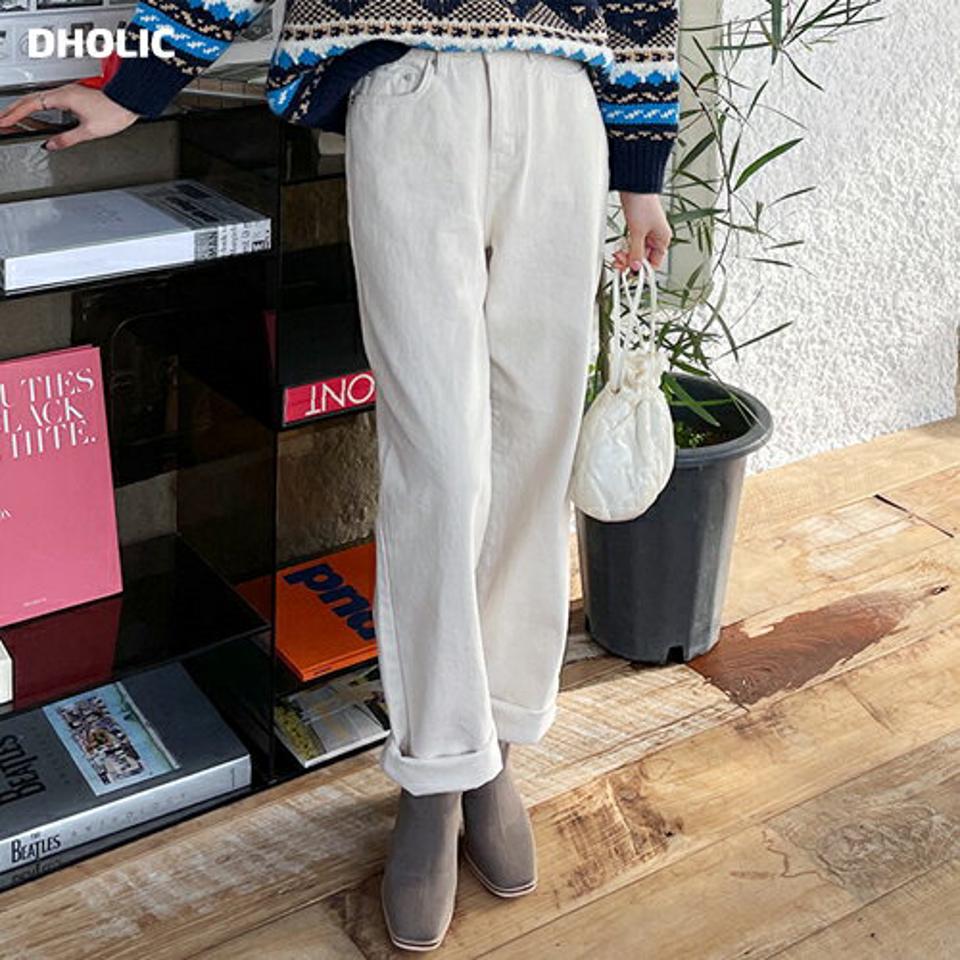 裏起毛アイボリーワイドパンツ・全1色・t65972 レディース 【pt】韓国ファッション ボトムス ロング ロングパンツ 裏起毛 ワイドパンツ ボタン ポケット ベルトループ ストレート 無地 シンプル 体型カバー カジュアル フェミニン 秋 冬