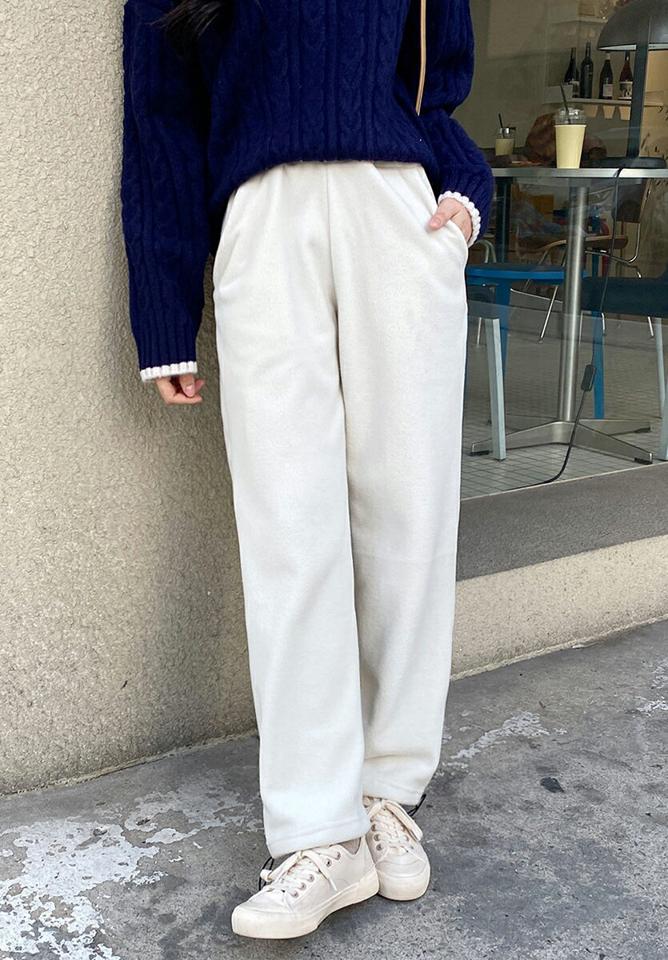 2WAYフリースパンツ・全4色・t01754 レディース 【pt】韓国ファッション ボトムス パンツ ロング ロングパンツ フリースパンツ ストレート ロング丈 デイリー ジョガーパンツ ウエストゴム 無地 シンプル 足長 体型カバー 秋 冬 NIJU