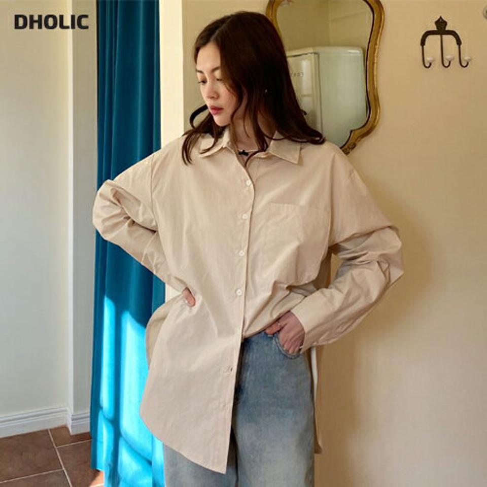 ワンポケットルーズシャツ・全3色・e65975 レディース 【bl】韓国ファッション トップス シャツ 長袖 カラーネック ワンポケット ルーズ ボタン コットンシャツ 無地 ベーシック シンプル カジュアル ルーズ ガーリー スクールガール 秋 冬