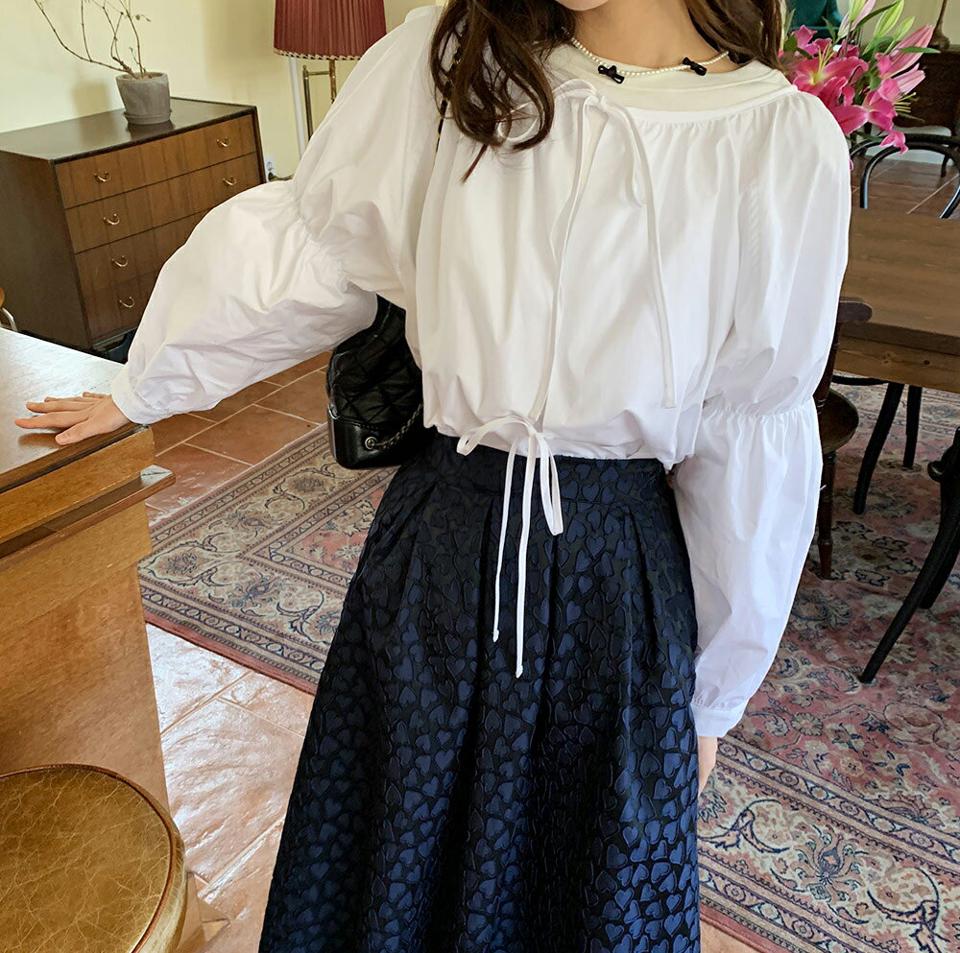 2WAYリボンオープンブラウス・全2色・t66035 レディース 【bl】韓国ファッション トップス ブラウス 長袖 ラウンドネック リボン オープンブラウス カフス ボタン 単色 シンプル 大人 カジュアル フェミニン 秋 冬