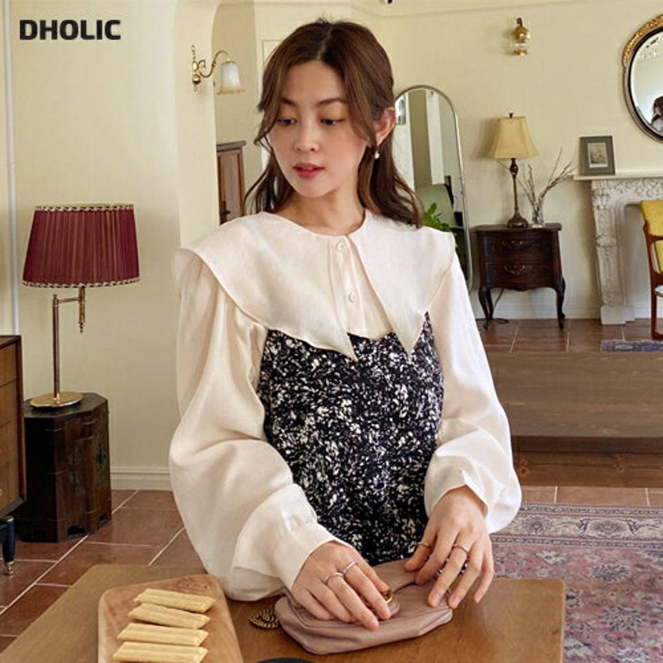 セーラービッグカラーボタンブラウス・全3色・t66037 レディース 【bl】韓国ファッション トップス ブラウス 長袖 カラーネック セーラー ビッグカラー 襟コン ボタン モダール混 単色 シンプル 大人 体型カバー カジュアル フェミニン 秋 冬