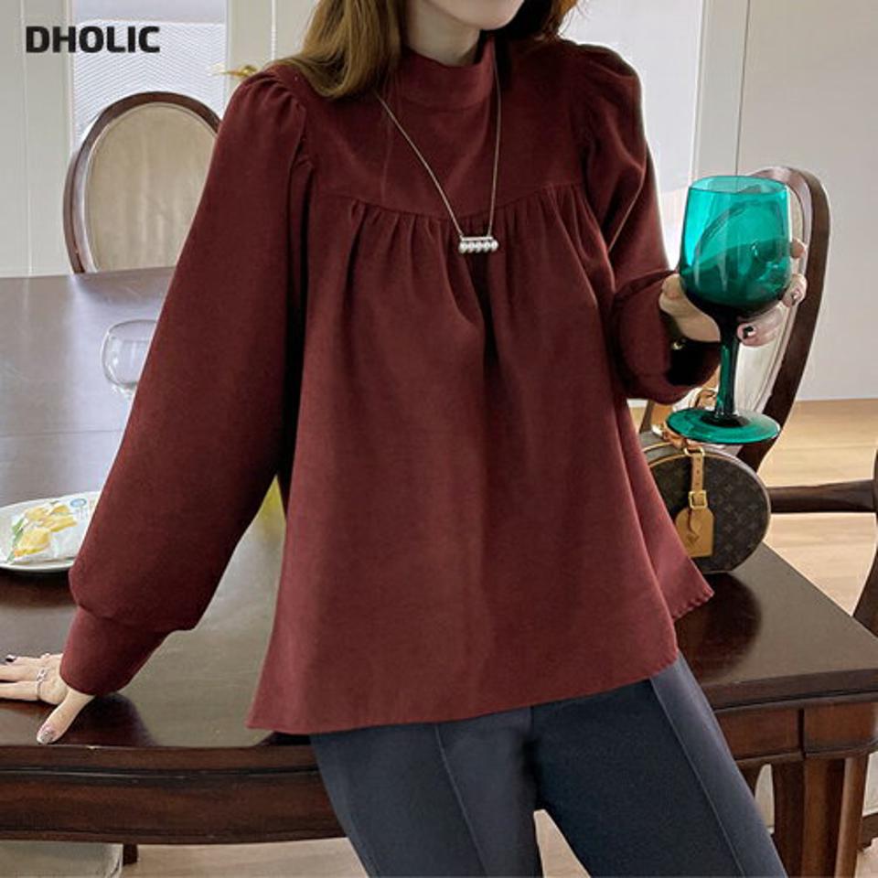 【新作10%OFF】ハーフネックギャザーフレアブラウス・全3色・t71340 レディース 【bl】トップス ブラウス 長袖 フレアブラウス ギャザー ハーフネック 単色 無地 シンプル パフ袖 パフスリーブ レディ アンバランス 体型カバー 秋 冬 韓国ファッション ハイホリHIHOLLI