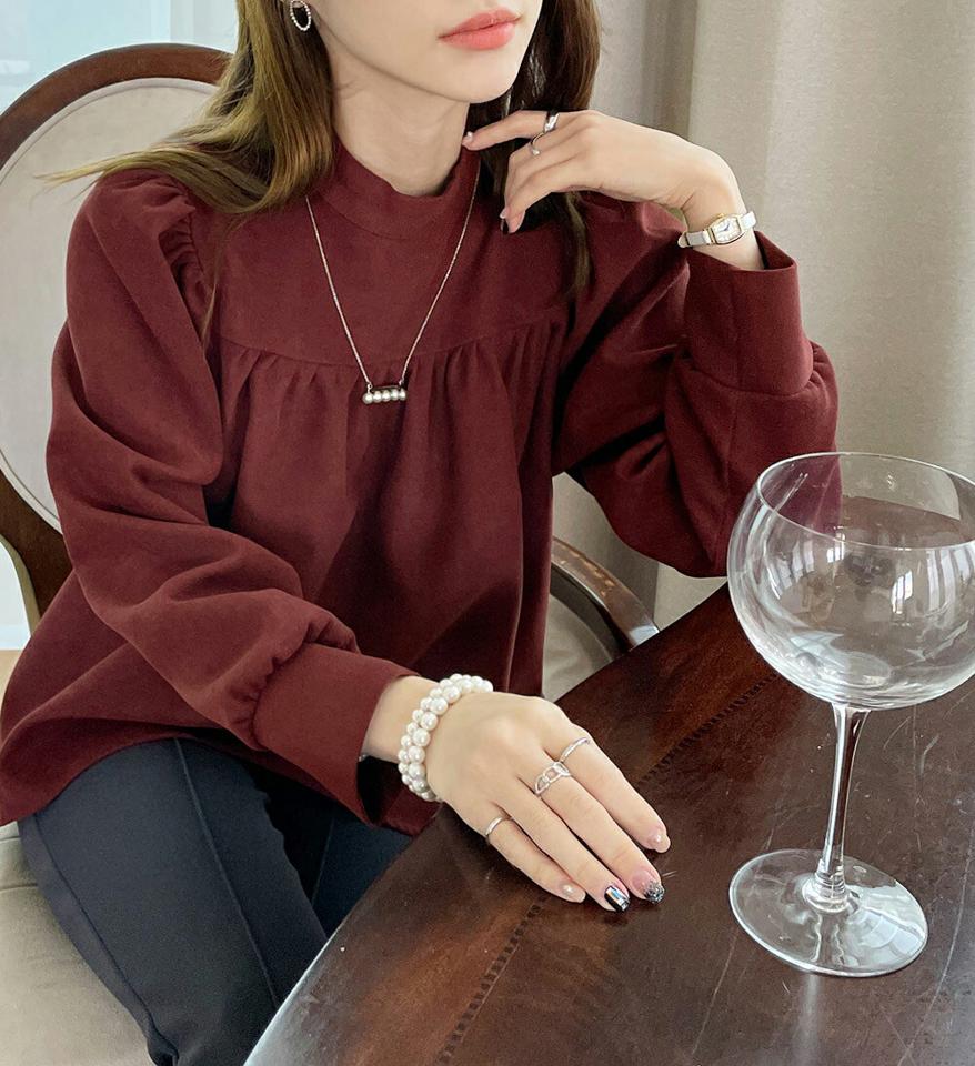 【新作10%OFF】ハーフネックギャザーフレアブラウス・全3色・t71340 レディース 【bl】トップス ブラウス 長袖 フレアブラウス ギャザー ハーフネック 単色 無地 シンプル パフ袖 パフスリーブ レディ アンバランス 体型カバー 秋 冬 韓国ファッション ハイホリHIHOLLI