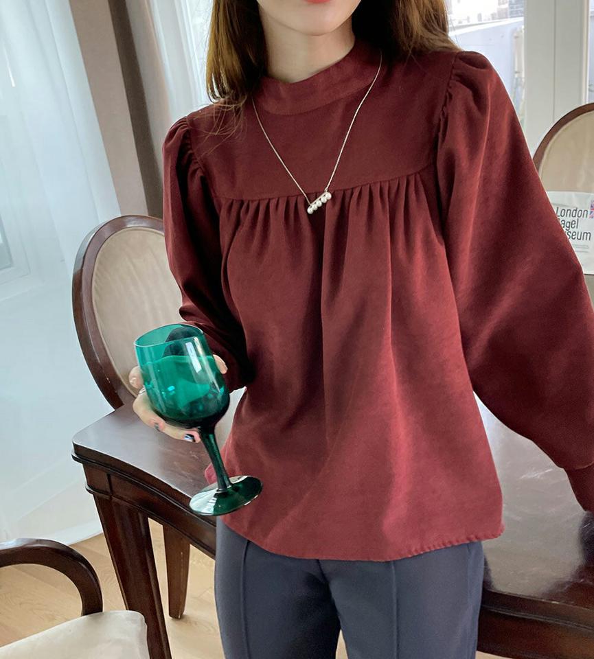 【新作10%OFF】ハーフネックギャザーフレアブラウス・全3色・t71340 レディース 【bl】トップス ブラウス 長袖 フレアブラウス ギャザー ハーフネック 単色 無地 シンプル パフ袖 パフスリーブ レディ アンバランス 体型カバー 秋 冬 韓国ファッション ハイホリHIHOLLI