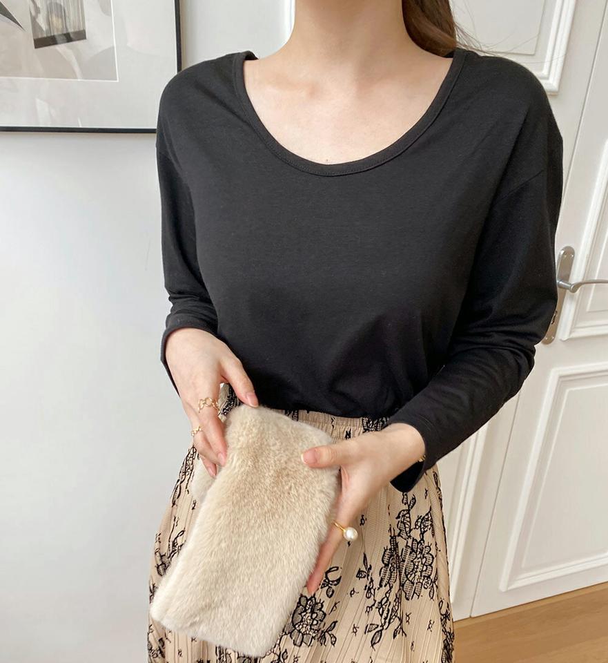 【新作10%OFF】ラウンドヘムスリットTシャツ・全6色・t71342 レディース 【tops】トップス Tシャツ 長袖 ロンT 単色 無地 シンプル ベーシック 大人 カジュアル スリット ラフ デコルテ 鎖骨 秋 冬 春 韓国ファッション ハイホリHIHOLLI