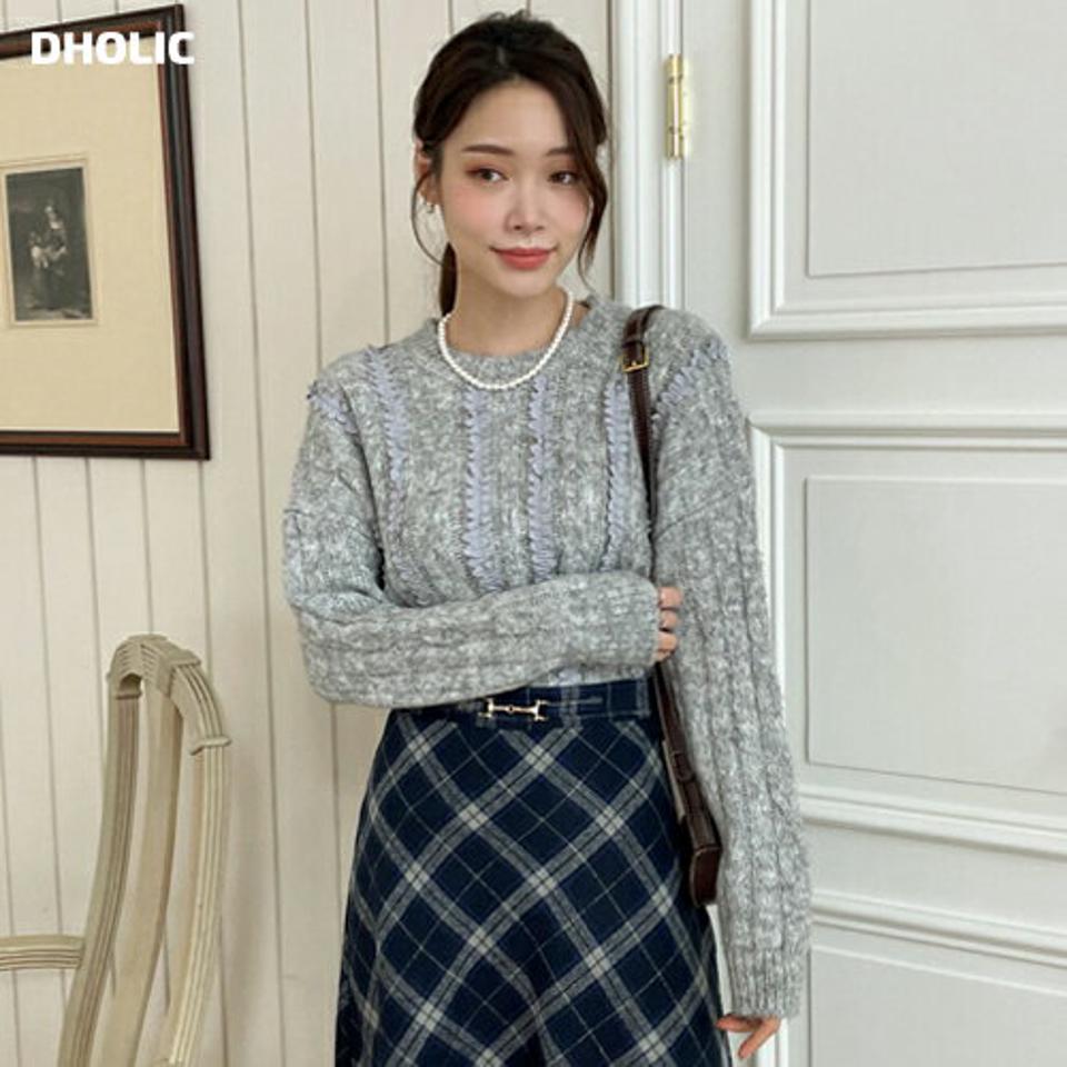 【新作10%OFF】スカラップディテールケーブルニット・全2色・b71345 レディース 【tops】トップス ニット 長袖 スカラップ ニットトップス ユニーク かわいい 可愛い カジュアル ラウンドネック 秋 冬 韓国ファッション ハイホリHIHOLLI