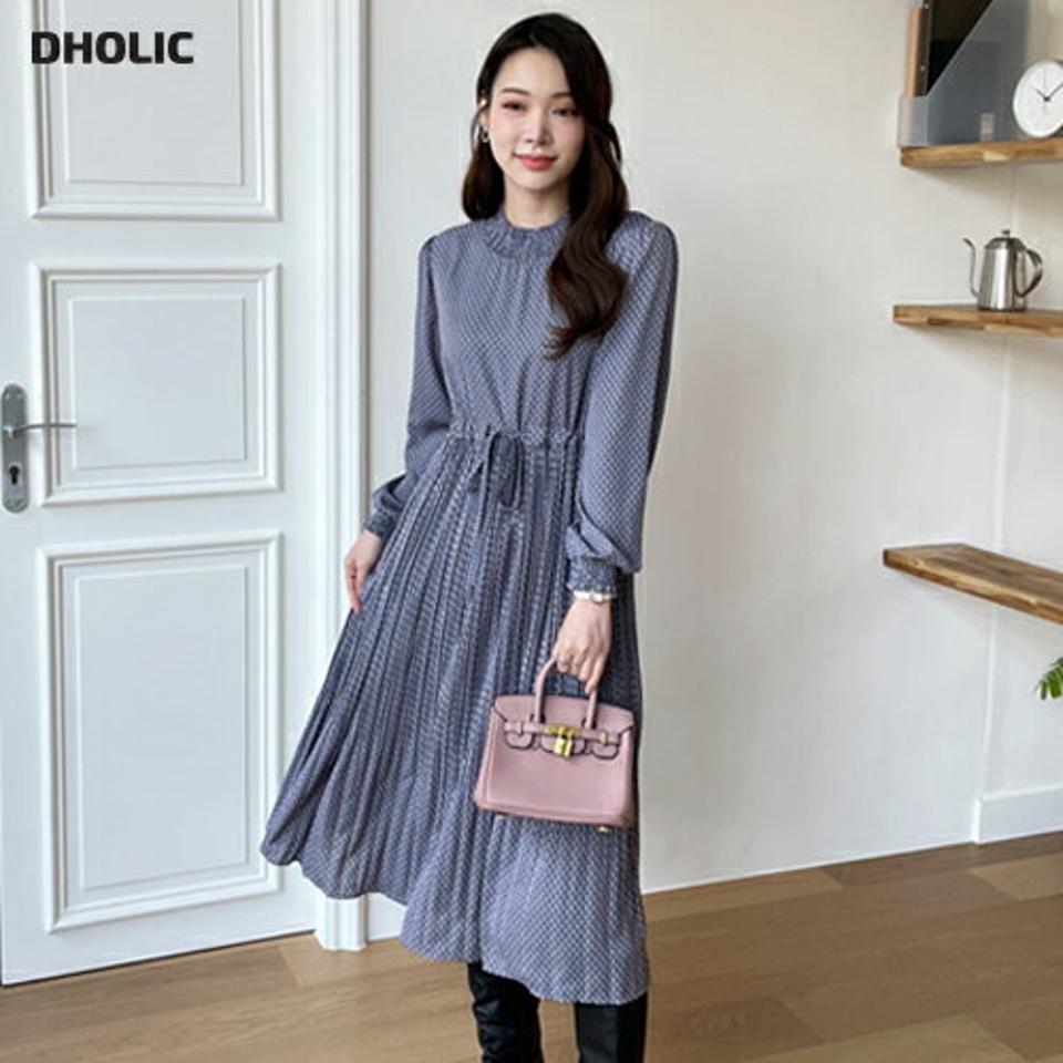【新作10%OFF】ハート柄プリーツワンピース・全3色・b71350 レディース 【ops】ワンピース ロング丈 ロングワンピース 長袖 プリーツ ハート かわいい 可愛い 大人 フェミニン レトロ ハーフネック シャーリング 秋 冬 韓国ファッション ハイホリHIHOLLI