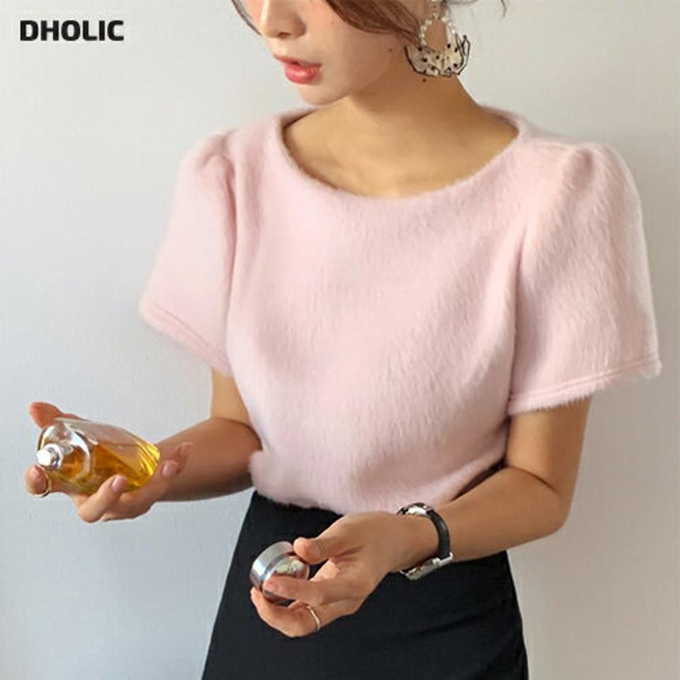 ソフトタッチ半袖Tシャツ・全3色・b66409 レディース 【tops】韓国ファッション トップス Tシャツ 大人 半袖 ラウンドネック パフスリーブ ソフトタッチ 無地 シンプル パステル 細身 フェミニン カジュアル 秋 冬