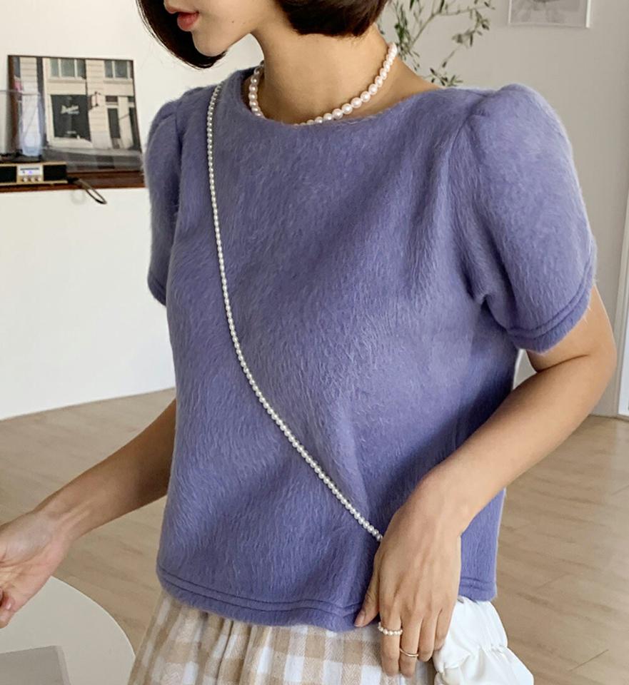 ソフトタッチ半袖Tシャツ・全3色・b66409 レディース 【tops】韓国ファッション トップス Tシャツ 大人 半袖 ラウンドネック パフスリーブ ソフトタッチ 無地 シンプル パステル 細身 フェミニン カジュアル 秋 冬