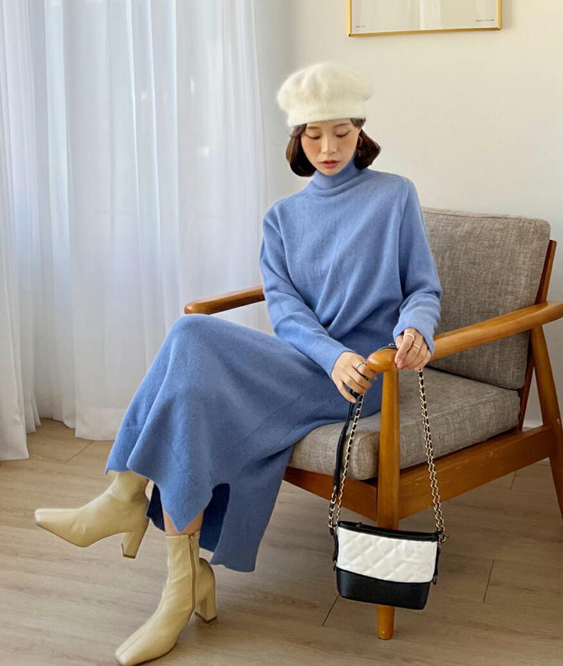【LUCKY PRICE】カシミヤ混ベルト付ニットワンピース・全3色・t66424 レディース 【ops】韓国ファッション ワンピース ロング ロングワンピース 長袖 タートルネック カシミヤ混 ベルト付 ニットワンピース ロング丈 無地 シンプル 体型カバー カジュアル 秋 冬
