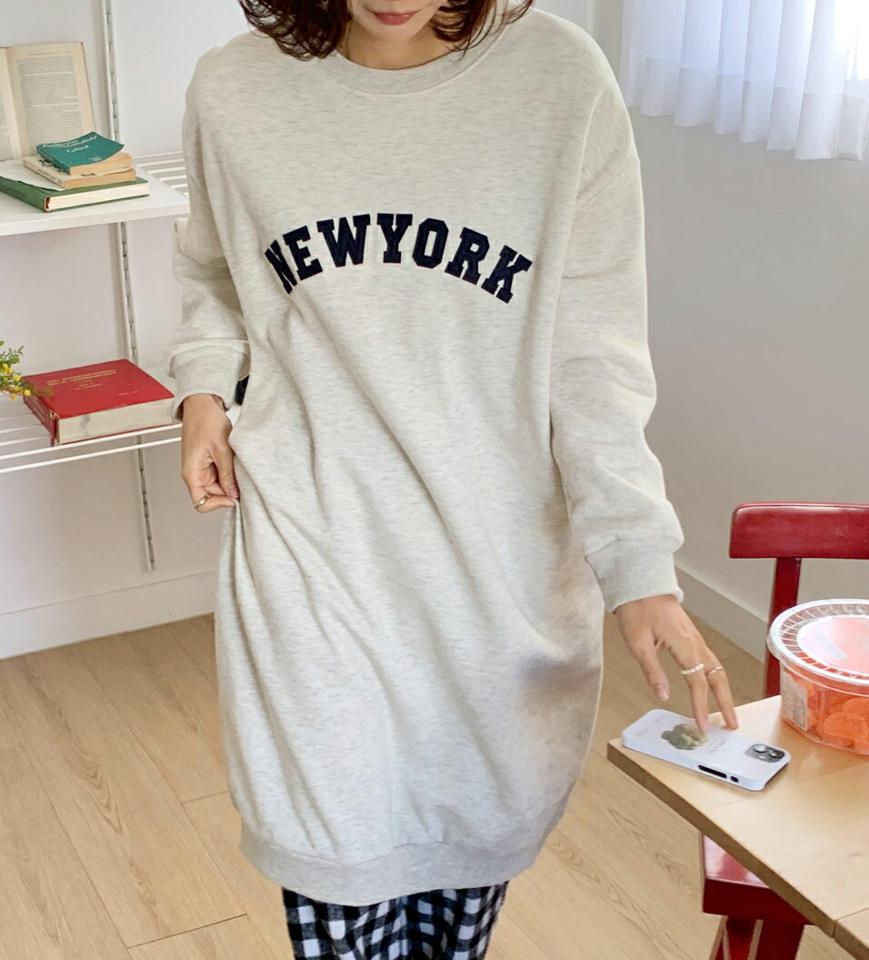 裏起毛NEWYORKスウェットワンピース・全4色・b66405 レディース 【ops】韓国ファッション ワンピース ミディ ミディワンピース 長袖 ラウンドネック 裏起毛 レタリング 英字 ロゴ スウェットワンピース 大人 ミディグ丈 シンプル 体型カバー 秋 冬