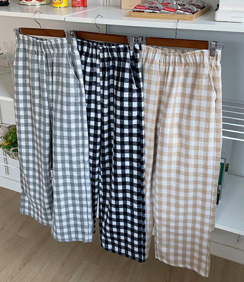 【新作10%OFF】起毛チェックワイドパンツ・全3色・t66400 レディース 【pt】韓国ファッション ボトムス ロング ロングパンツ 起毛 チェック ワイドヘリンボーン ポケット ストレート パンツ シンプル 体型カバー カジュアル フェミニン 秋 冬