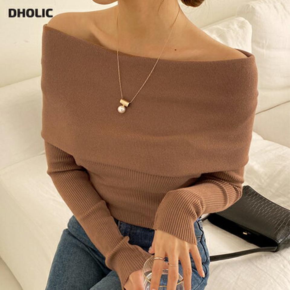 即日配送 オフショルダースリムニット・全3色・t71369 レディース 【tops】トップス ニット 長袖 肩だし オフショルダー スリム 単色 無地 シンプル 大人 フェミニン デコルテ 鎖骨 秋 冬 韓国ファッション ハイホリHIHOLLI
