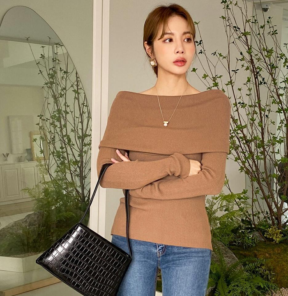 即日配送 オフショルダースリムニット・全3色・t71369 レディース 【tops】トップス ニット 長袖 肩だし オフショルダー スリム 単色 無地 シンプル 大人 フェミニン デコルテ 鎖骨 秋 冬 韓国ファッション ハイホリHIHOLLI