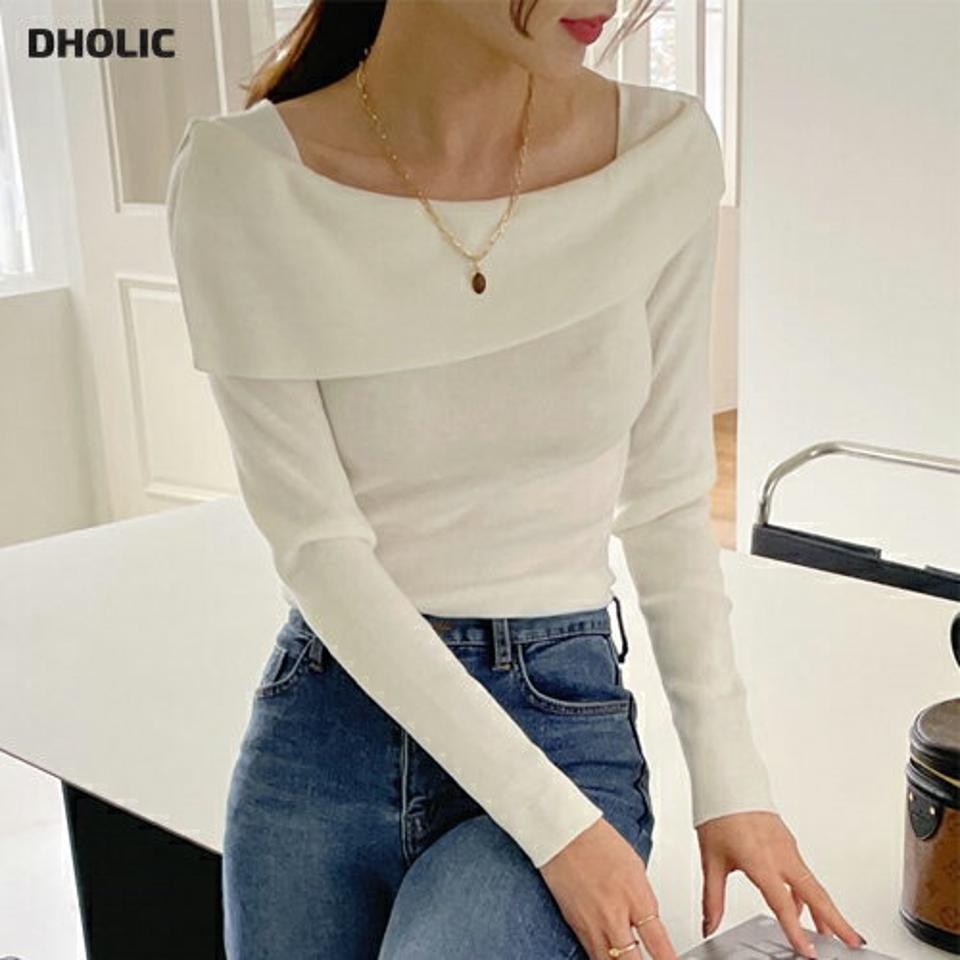 ≪人気商品再入荷≫アンバランスカラーニット・全3色・b71368 レディース 【tops】トップス ニット 長袖 大人 デコルテ 鎖骨 アンバランス 単色 無地 シンプル スリム ワンホン 秋 冬 韓国ファッション ハイホリHIHOLLI